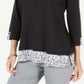 Karen Scott Blusa Feminina Estampada Manga 3/4 Preta Tamanho P