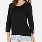 Karen Scott Blusa Feminina Estampada Manga 3/4 Preta Tamanho Médio