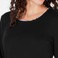 Karen Scott Blusa Feminina Estampada Manga 3/4 Preta Tamanho Médio