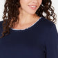 Blusa feminina Karen Scott com bainha estampada e manga 3/4, azul-marinho, tamanho extragrande