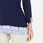 Blusa feminina Karen Scott com bainha estampada e manga 3/4, azul-marinho, tamanho extragrande
