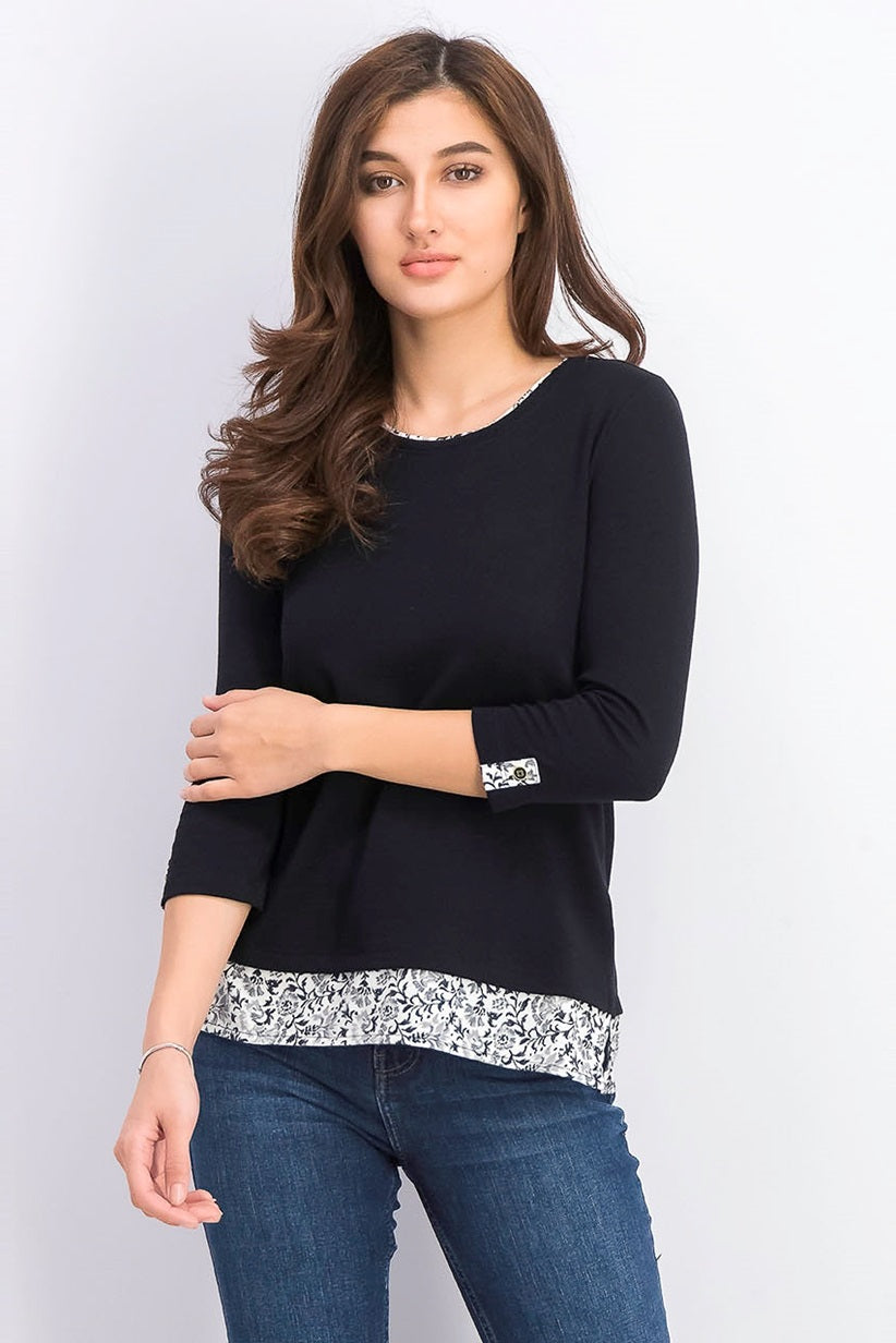 Karen Scott Top feminino pequeno com acabamento estampado, preto, tamanho pequeno