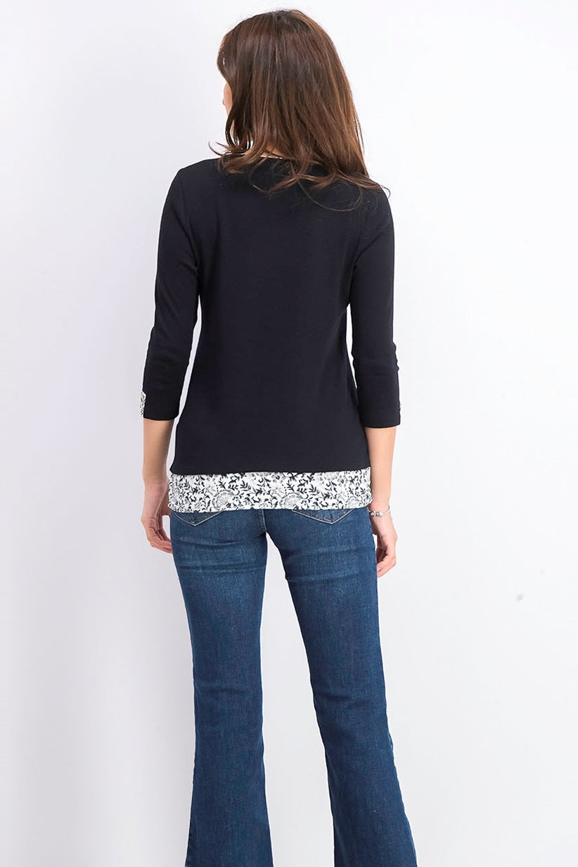 Karen Scott Top feminino pequeno com acabamento estampado, preto, tamanho pequeno