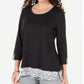 Karen Scott Blusa feminina plus size com bainha estampada e manga 3/4, preta, tamanho 0X