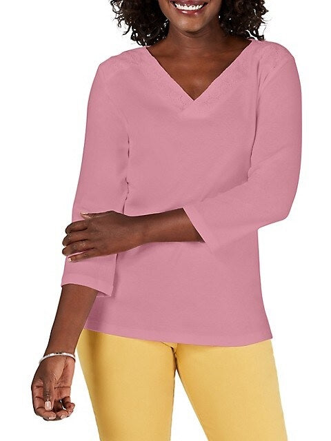 Karen Scott Top Feminino com Acabamento em Ilhós Rosa Escuro Tamanho 2 Extra Grande