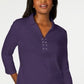 Camisa feminina Karen Scott de algodão com cadarço, roxa, tamanho pequeno