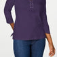 Camisa feminina Karen Scott de algodão com cadarço, roxa, tamanho pequeno