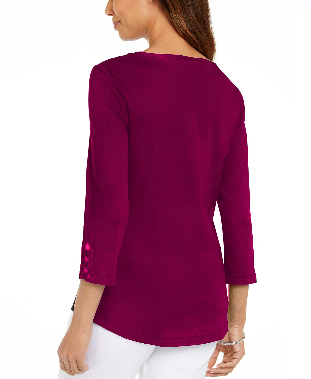 Karen Scott Plus Size Algodão Crisscross-Trim Top Rosa Tamanho XX-G