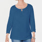 Blusa feminina Karen Scott com manga três quartos, azul, tamanho XXG