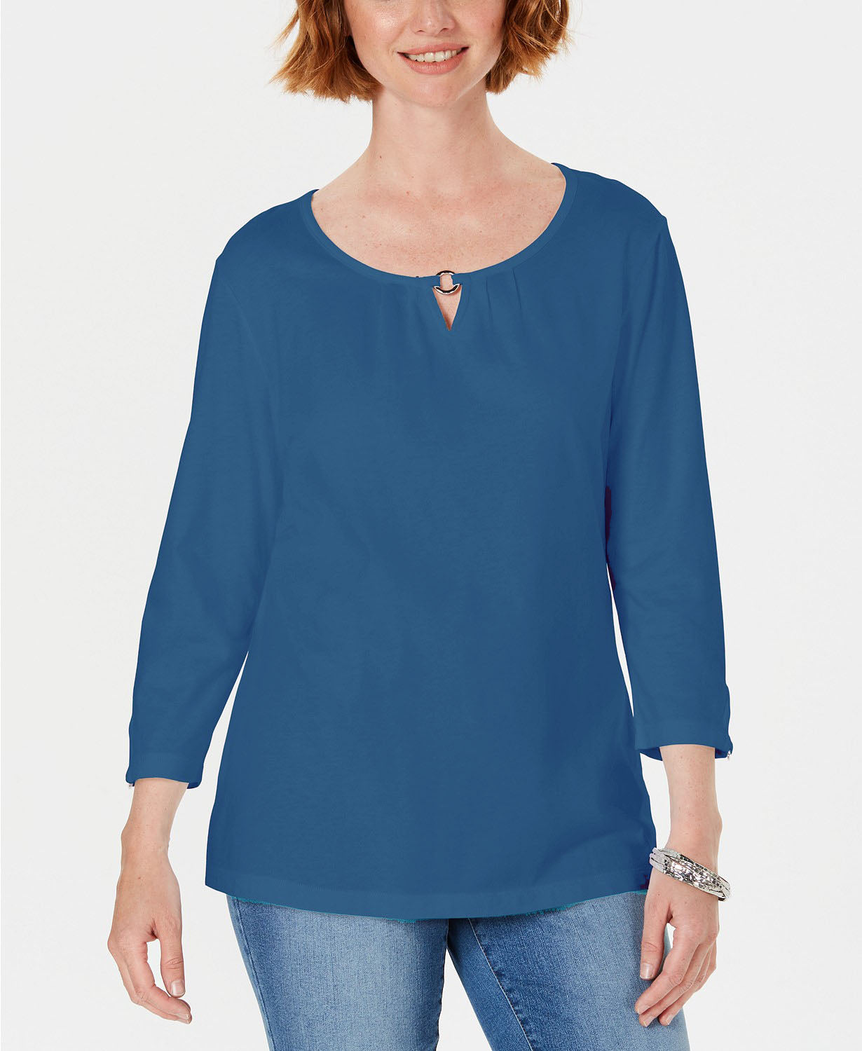 Blusa feminina Karen Scott com manga três quartos, azul, tamanho XXG