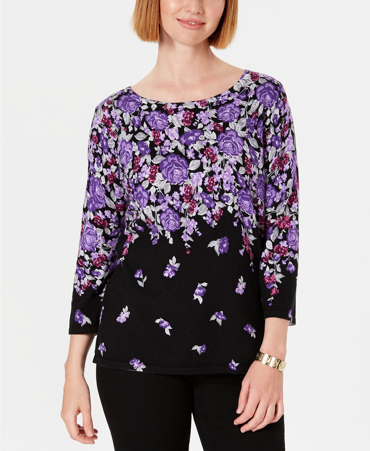 Karen Scott Suéter Feminino Estampado Manga 3/4 Preto Tamanho Pente Pequeno