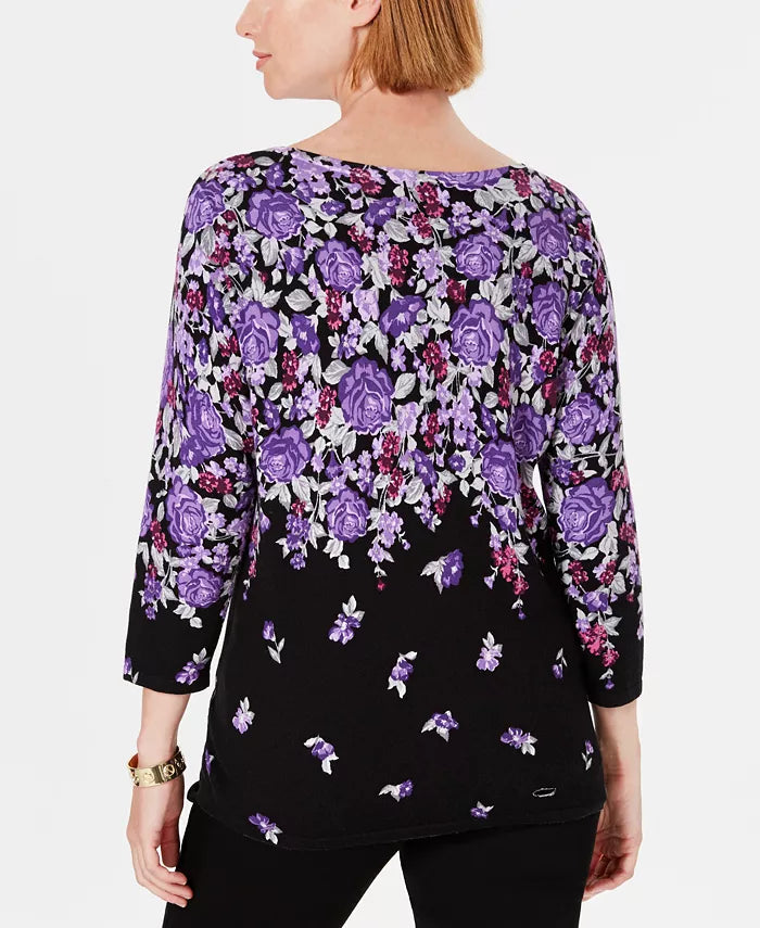 Karen Scott Suéter Feminino Estampado Manga 3/4 Preto Tamanho Pente Pequeno