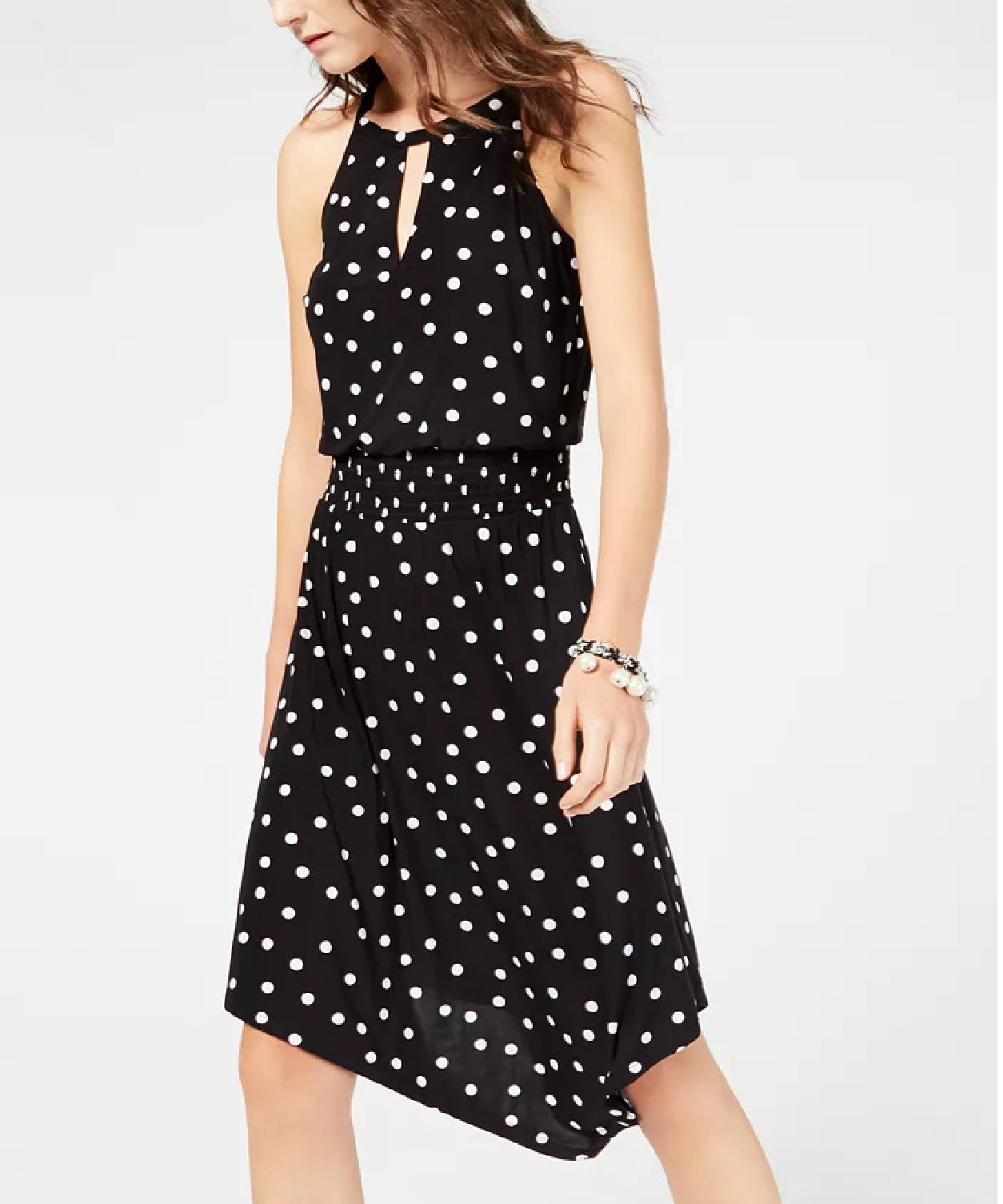 Vestido feminino sem mangas com bainha de lenço estampado, preto, tamanho grande, da INC International Concepts