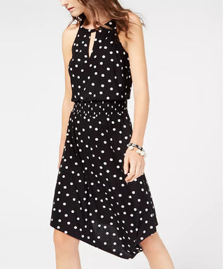 Vestido feminino sem mangas com bainha de lenço estampado, preto, tamanho grande, da INC International Concepts