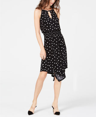 Vestido feminino sem mangas com bainha de lenço estampado, preto, tamanho grande, da INC International Concepts