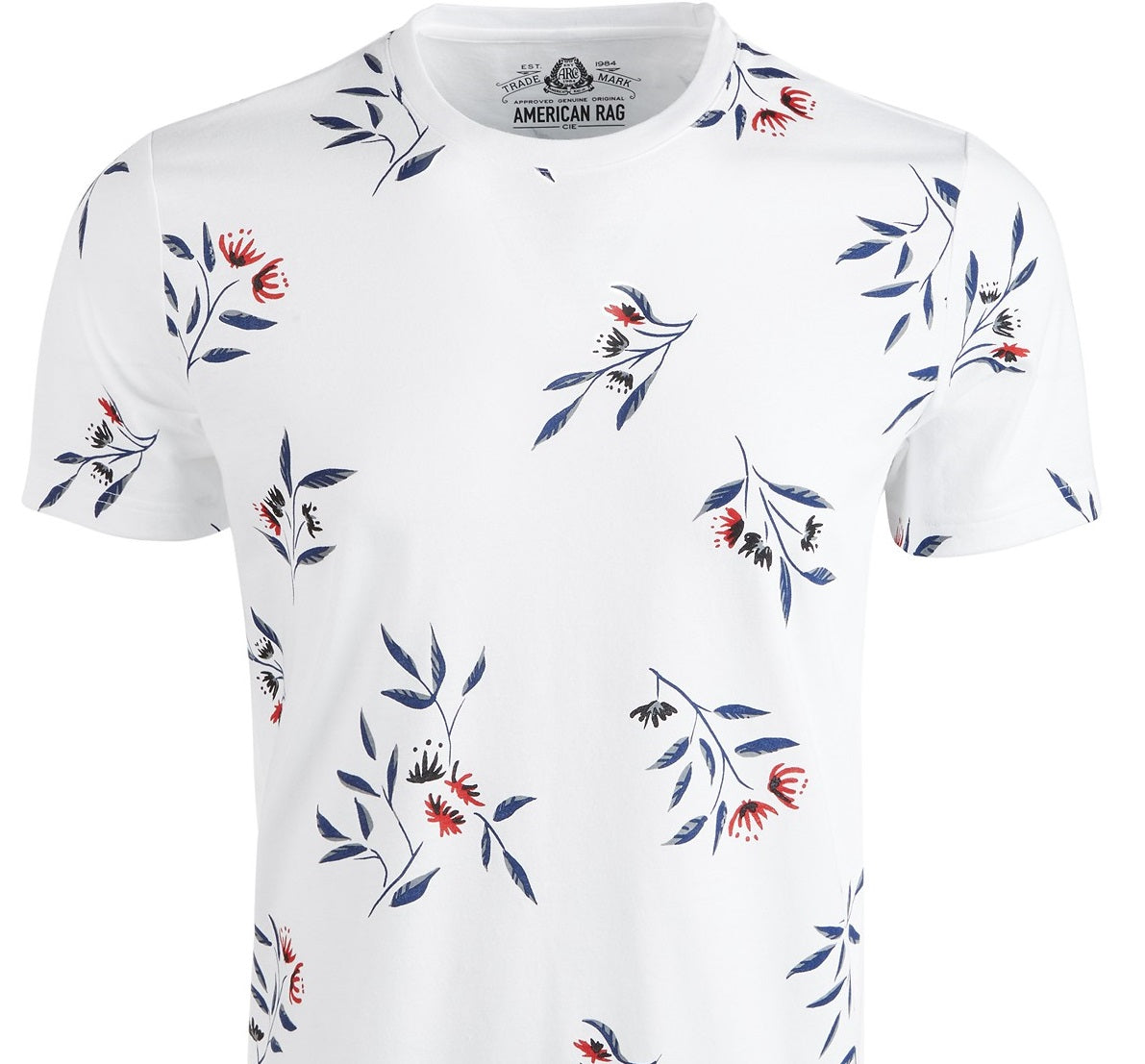 Camiseta masculina American Rag com estampa floral e estampa de parede, tamanho extra grande, branca