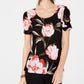 Blusa estampada com manga bufante da INC International Concepts, preta, tamanho pequeno