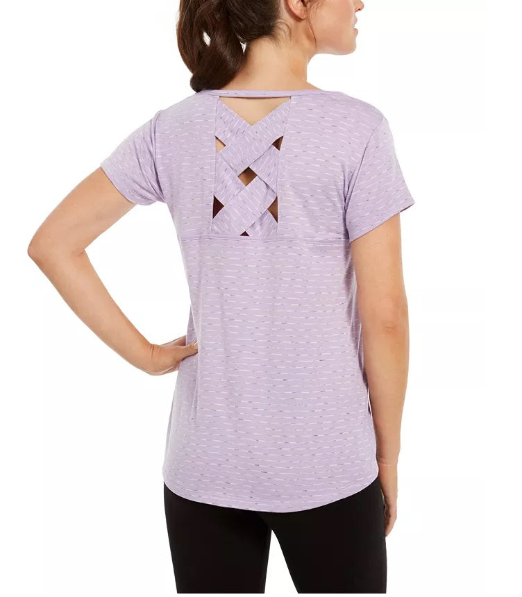 Camiseta feminina listrada com costas em treliça Ideology, roxa, tamanho X-S