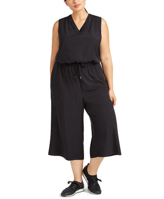 Ideology Women's  Plus Size Sleeveless Drawstring-Waist Cropped Jumpsuit  Black Size 3 Extra Large