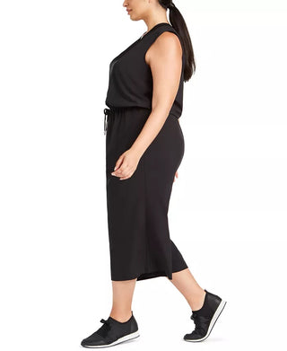 Ideology Women's  Plus Size Sleeveless Drawstring-Waist Cropped Jumpsuit  Black Size 3 Extra Large