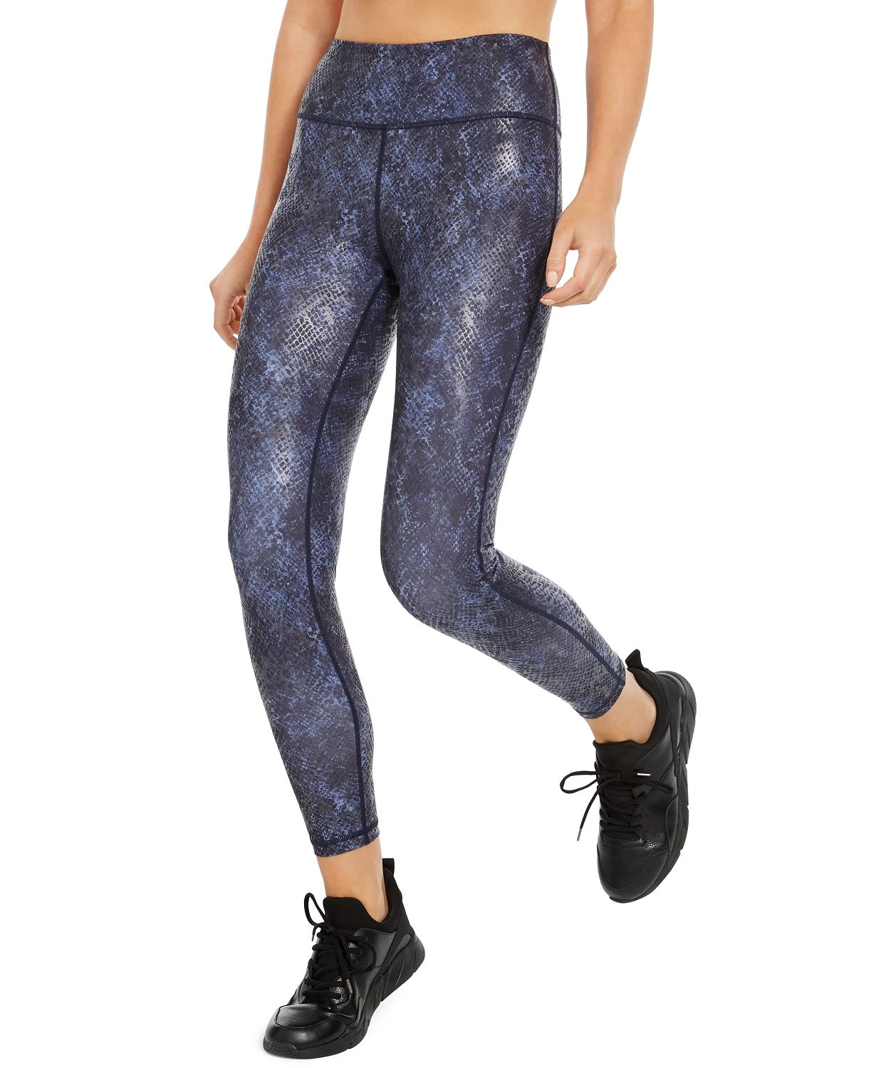 Leggings femininas estampadas com estampa de python da Ideology, tamanho XX-G, azul-marinho