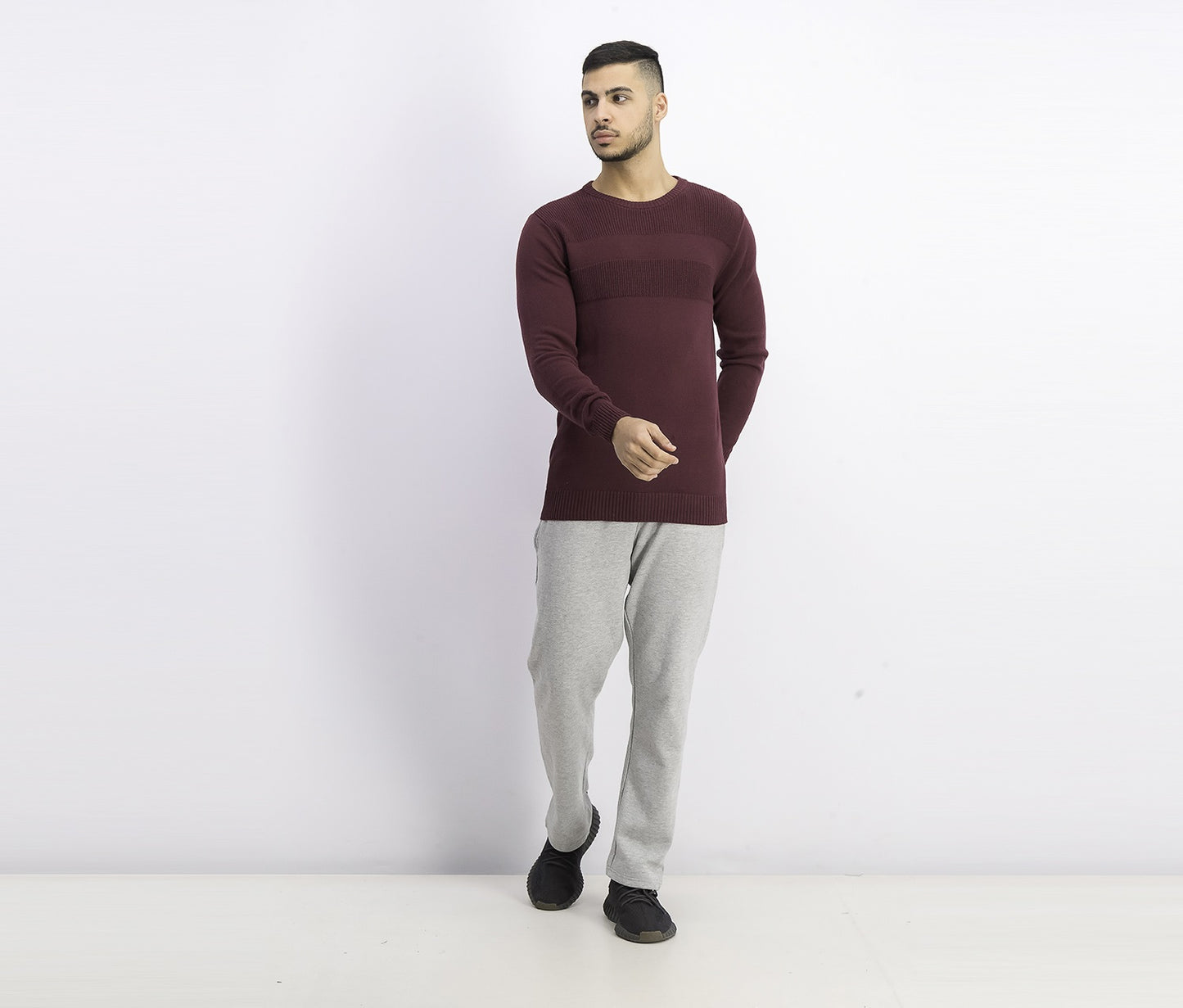 Suéter masculino Club Room de algodão liso com gola redonda texturizada, vermelho escuro, tamanho 3 extra grande