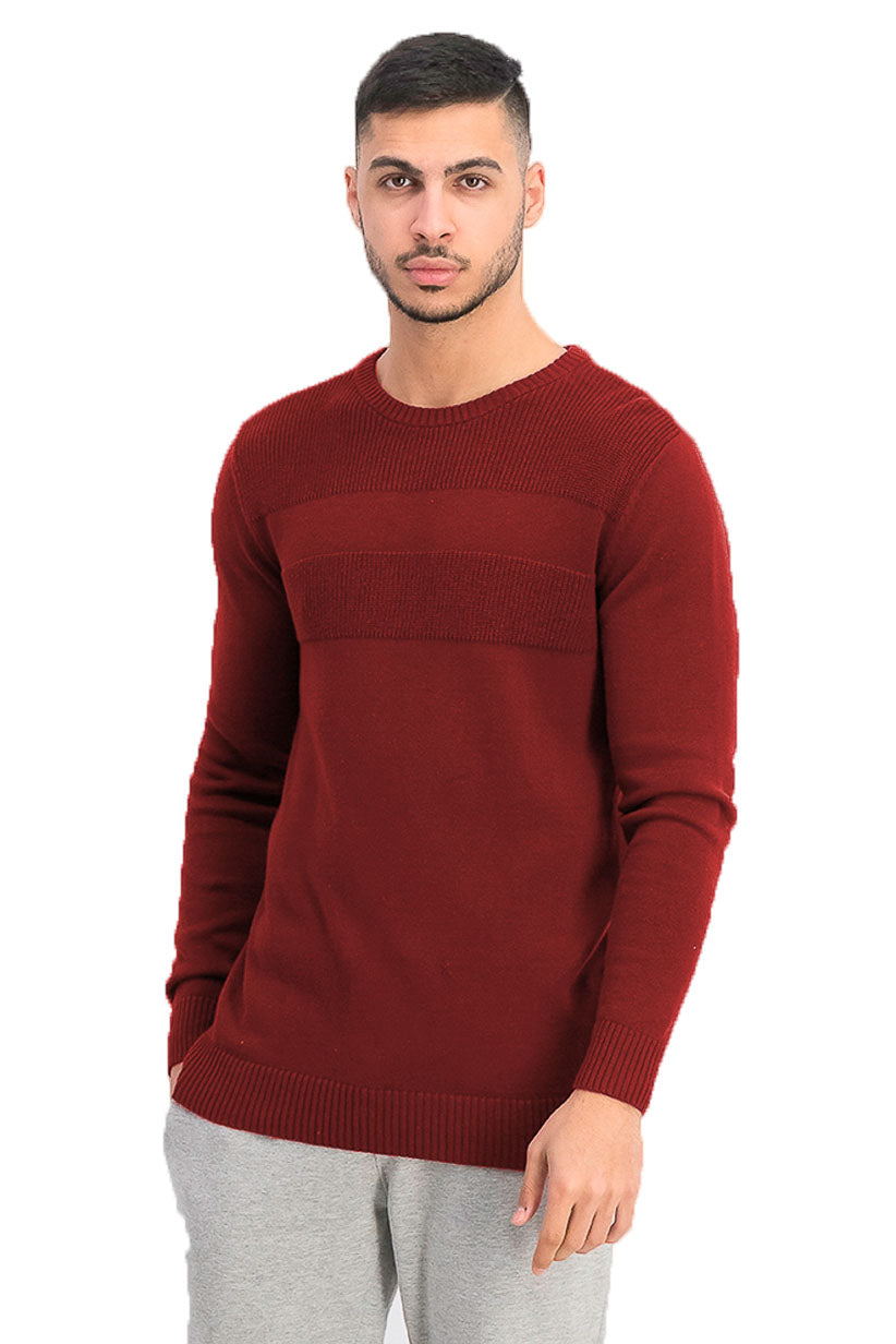 Suéter masculino de algodão liso texturizado com gola redonda, tamanho 2XL, vermelho, Club Room