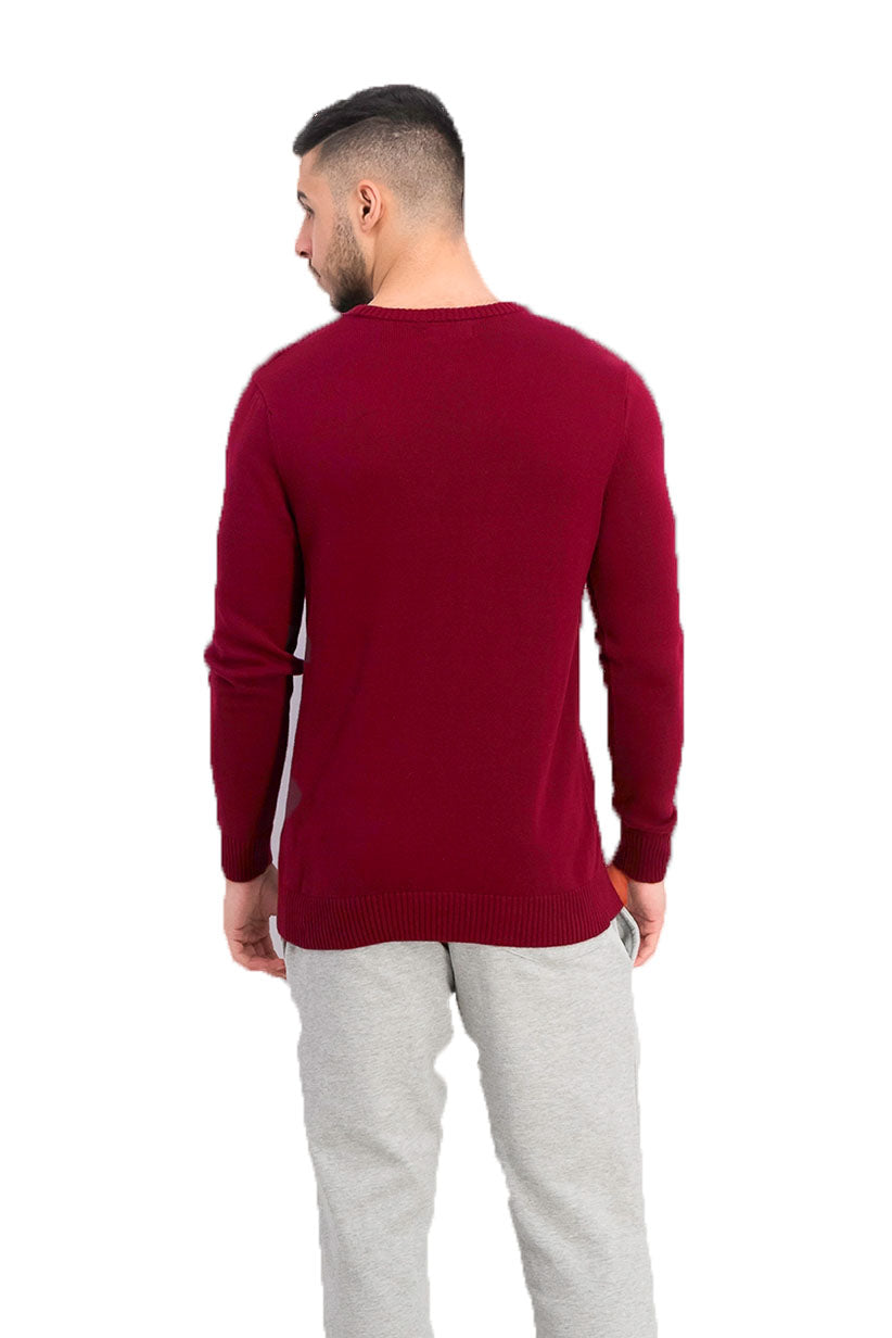 Suéter masculino de algodão liso texturizado com gola redonda, tamanho 2XL, vermelho, Club Room
