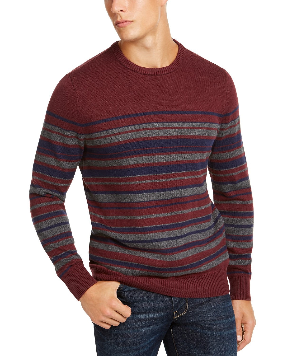 Suéter listrado masculino de algodão Club Room, vermelho, tamanho XX-G