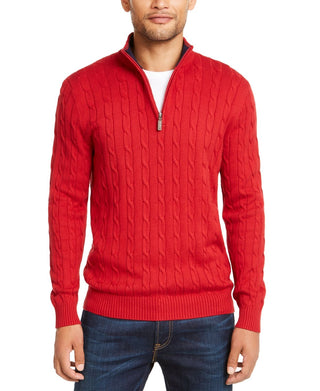 Club Room Men's Pima Cable Quarter-Zip Sweater Red Size XX Large