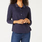 Karen Scott Blusa Feminina Petite Lisa e Estampada com Gola Azul Tamanho Petite Petite
