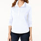 Karen Scott Top Feminino Petite com Gola Alta e Botões na Frente, Branco, Tamanho Petite X-Large