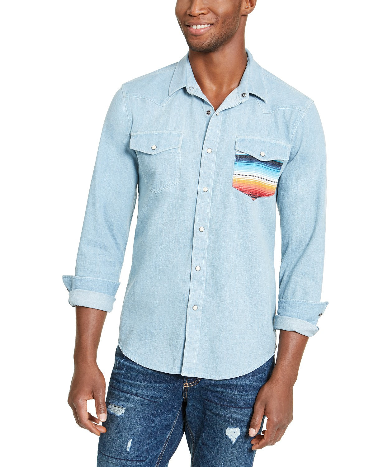 Camisa masculina American Rag Antonio Western azul tamanho grande