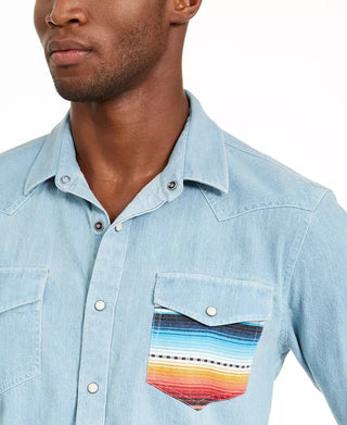 Camisa masculina American Rag Antonio Western azul tamanho grande