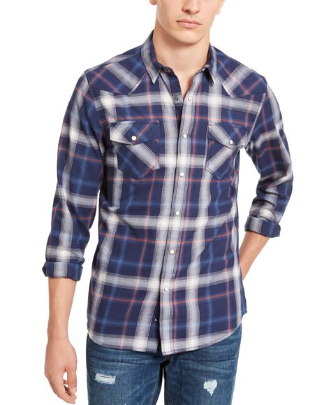 Camisa xadrez masculina American Rag Western azul-marinho