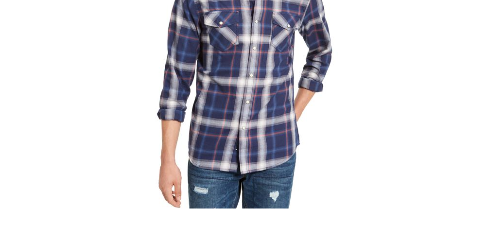 Camisa xadrez masculina American Rag Western azul-marinho