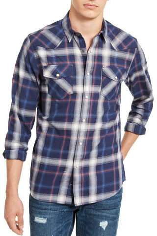 American Rag Men's Plaid Harvey Western Blue Size Large