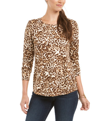Blusa feminina com estampa animal Style &amp; Co, marrom, tamanho XS