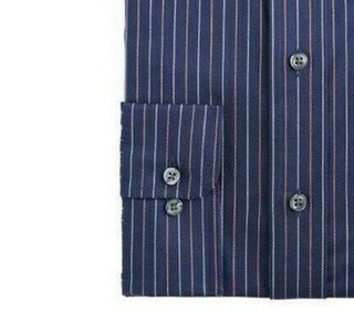 Camisa social masculina Club Room Regular-Fit Performance Stretch Anti-rugas Riscas Azul Marinho Tamanho 32-33