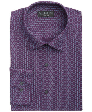 Camisa social Alfatech Slim-Fit Performance Stretch com absorção de umidade e estampa geométrica, tamanho 32-33, masculina, da Alfani