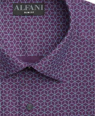 Camisa social Alfatech Slim-Fit Performance Stretch com absorção de umidade e estampa geométrica, tamanho 32-33, masculina, da Alfani