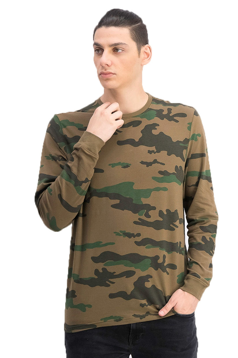 Camiseta masculina de manga comprida com estampa camuflada explodida Ideology, verde, tamanho grande