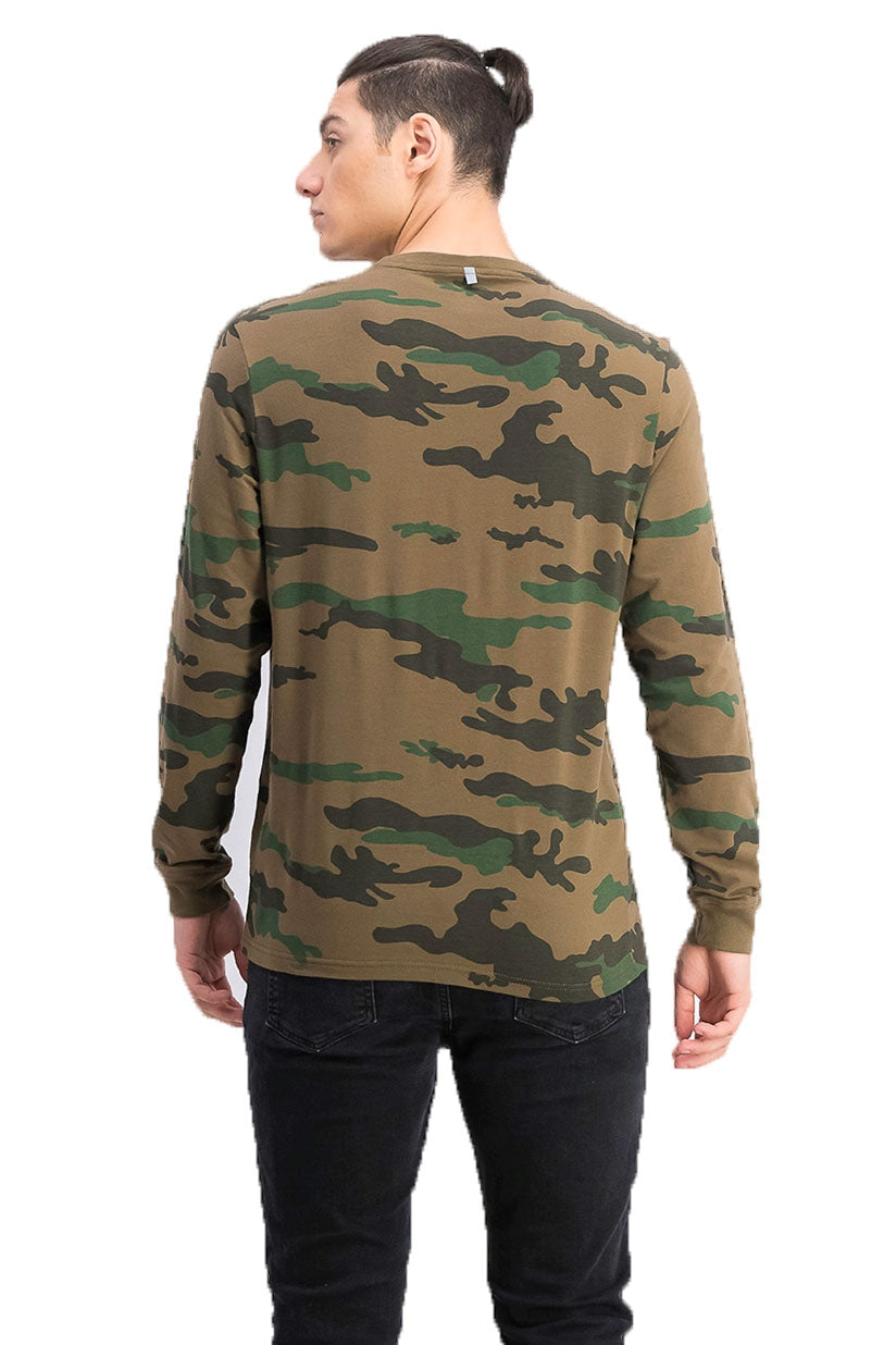 Camiseta masculina de manga comprida com estampa camuflada explodida Ideology, verde, tamanho grande