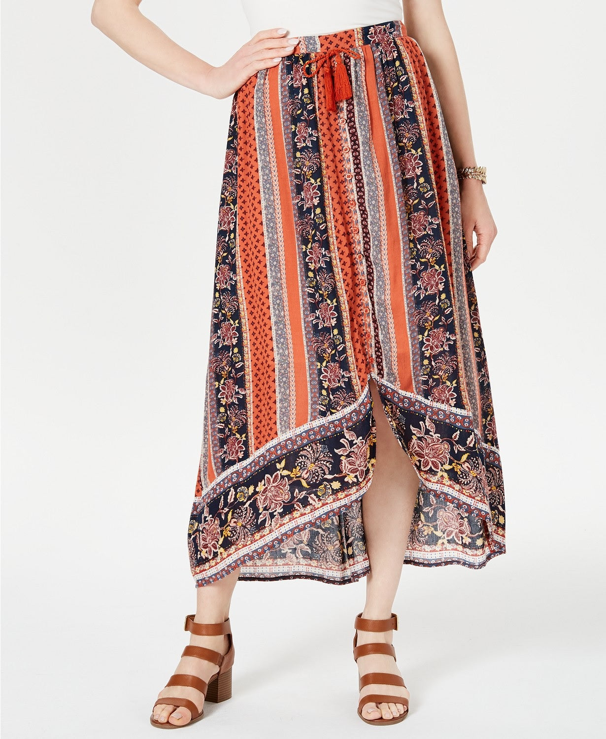 Saia feminina estampada alta e baixa, estilo &amp; co, listra Rio, tamanho extra grande
