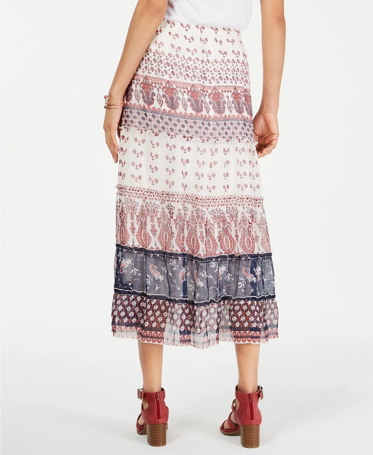 Saia midi feminina com estampa mista e camadas, tamanho grande, vermelha, estilo &amp; co