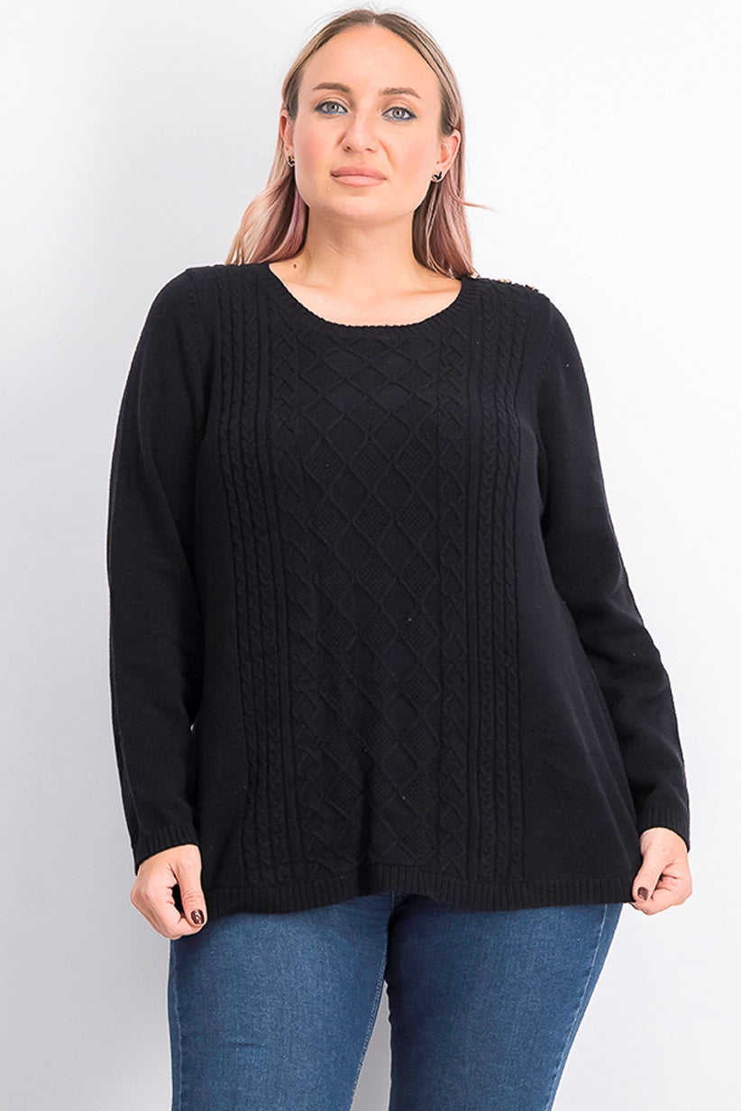 Suéter feminino plus size de tricô com cabo Charter Club, preto, tamanho OX