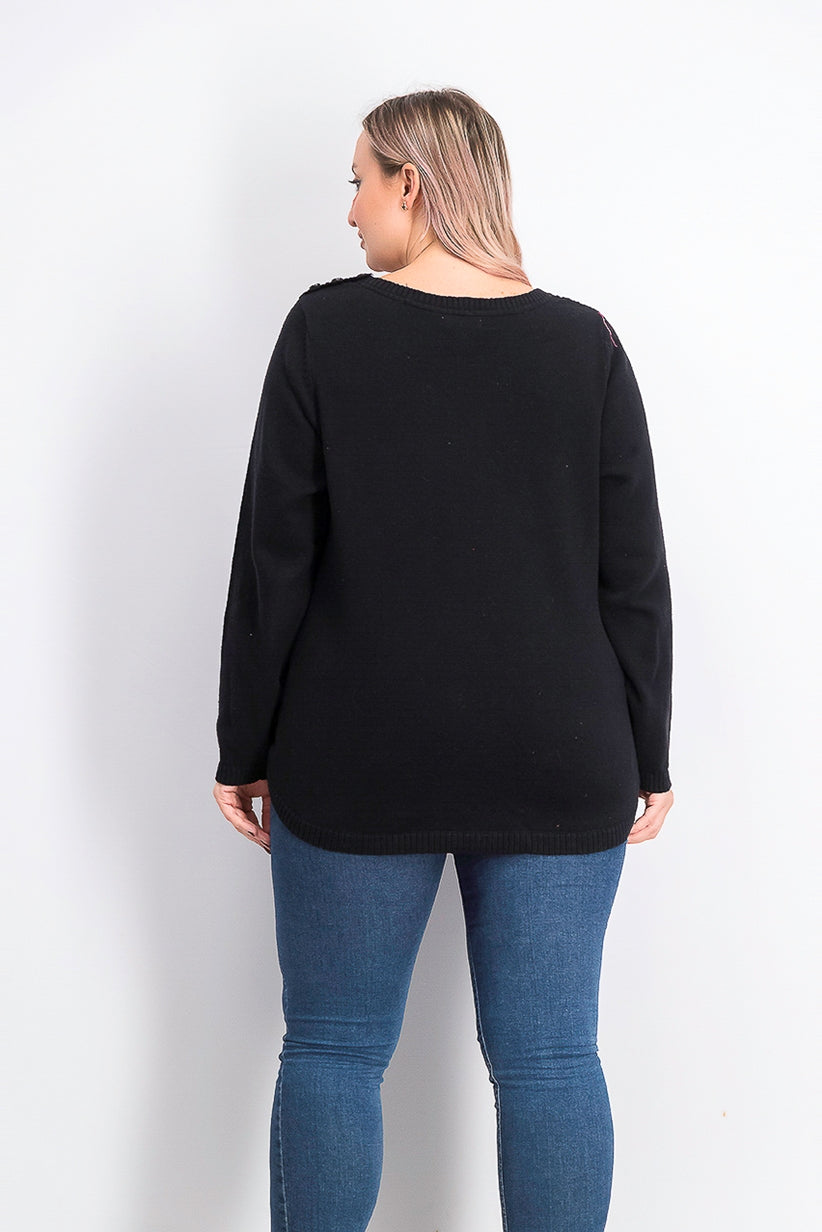 Suéter feminino plus size de tricô com cabo Charter Club, preto, tamanho OX