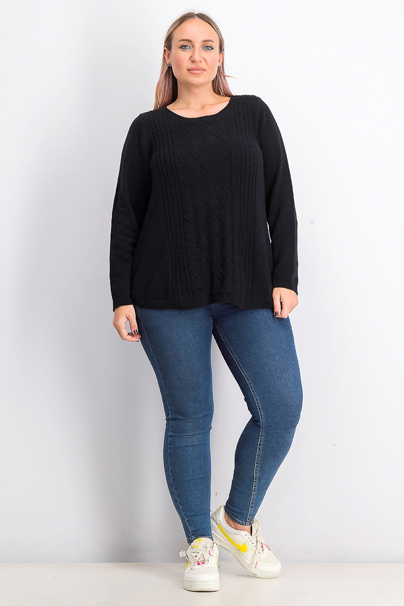 Suéter feminino plus size de tricô com cabo Charter Club, preto, tamanho OX