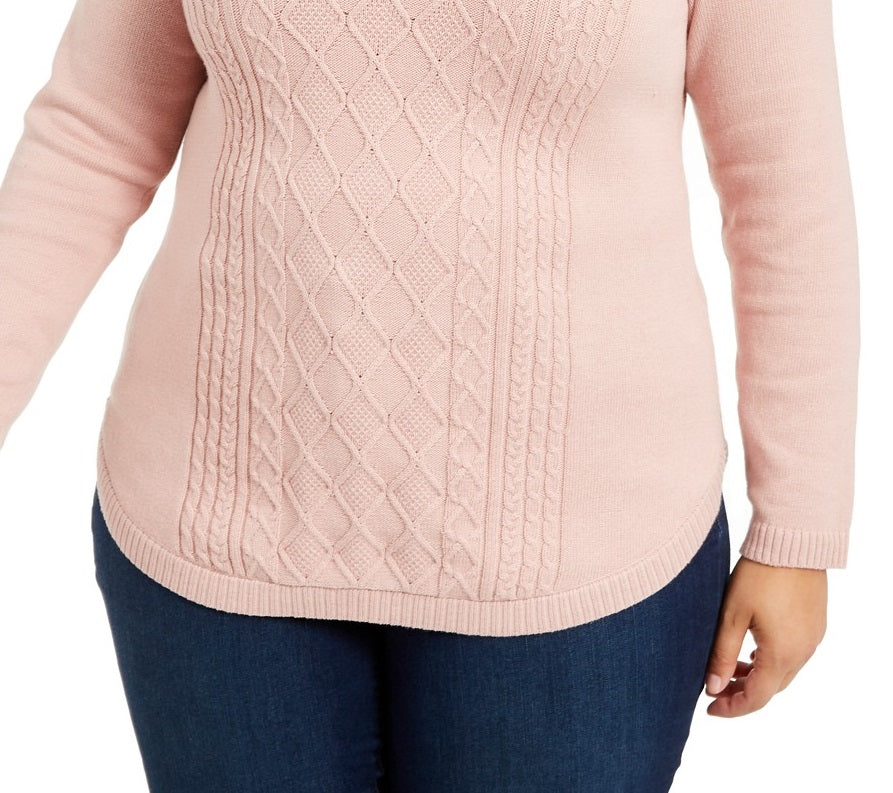 Suéter feminino plus size de tricô trançado Charter Club, rosa, tamanho XXX-G