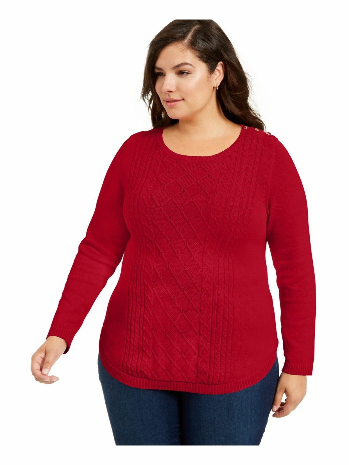 Suéter feminino plus size de tricô trançado Charter Club, vermelho, tamanho extra grande